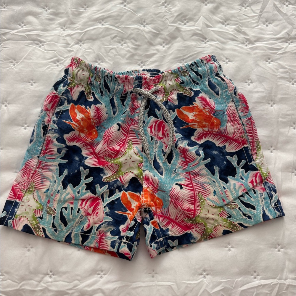 Vilebrequin Kids Swim Trunks - Blue and Pink Coral Print